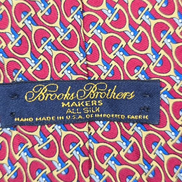 Brooks Brothers Mens Silk Bit Print Tie Red Yellow Preppy Classic Equestrian - Picture 5 of 8